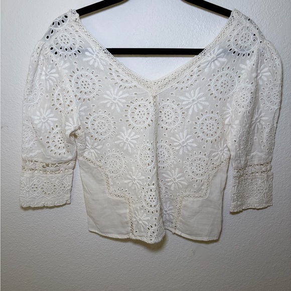 LoveShackFancy Tops - LoveShackFancy White Eyelet Lace V-Neck Women's Top